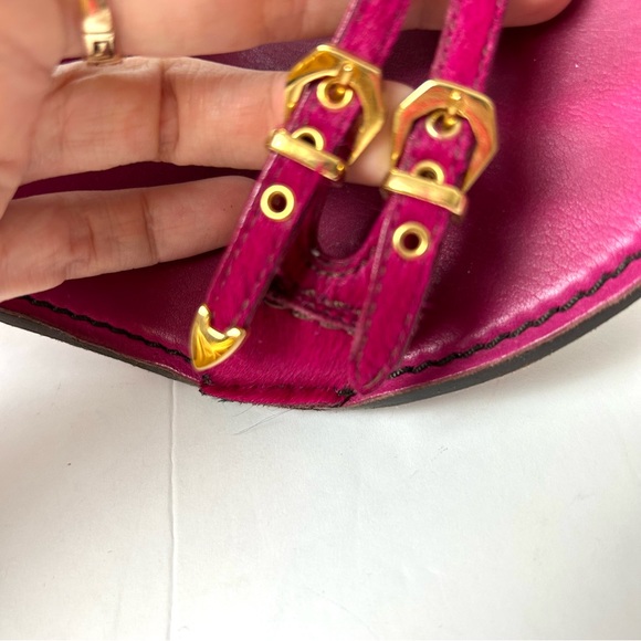 Louis Vuitton Vintage Pony Hair Sandal Heels with Gold Buckles Pink - Picture 5 of 9